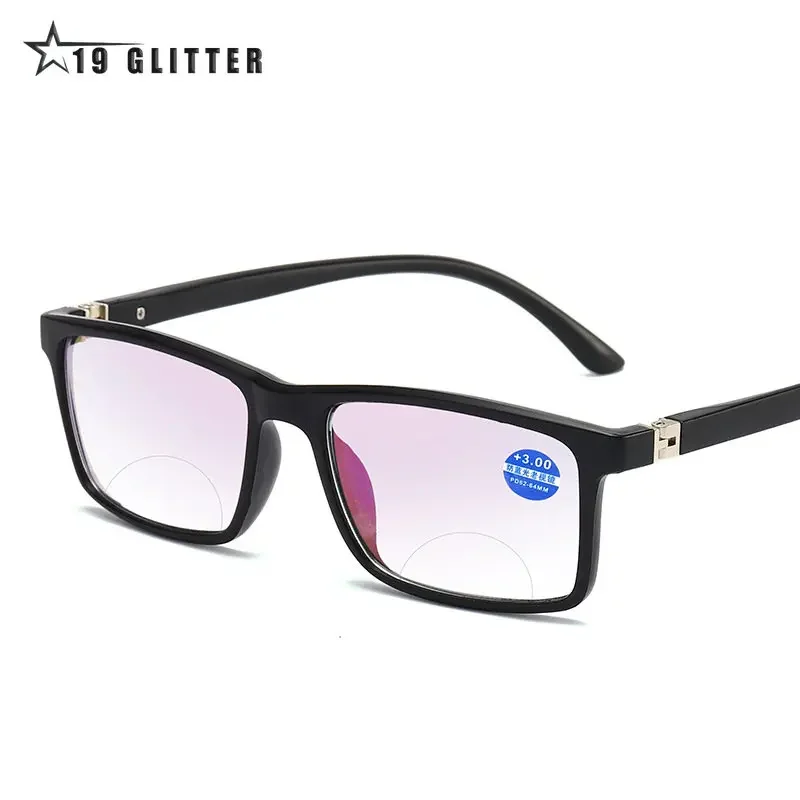 

Men Women Bifocal Reading Glasses Anti-blue Light Far Near Magnification Presbyopic Glasses Square Full Frame Diopter +100 Gafas