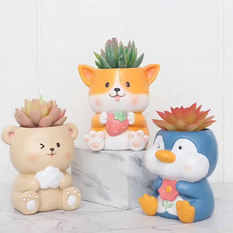 

Korean Style Ceramic Animal Flowerpot Cartoon Duck Sheep Dog Shape Mini Pot Meat Plant Bonsai Pot Family Decoration Penholder