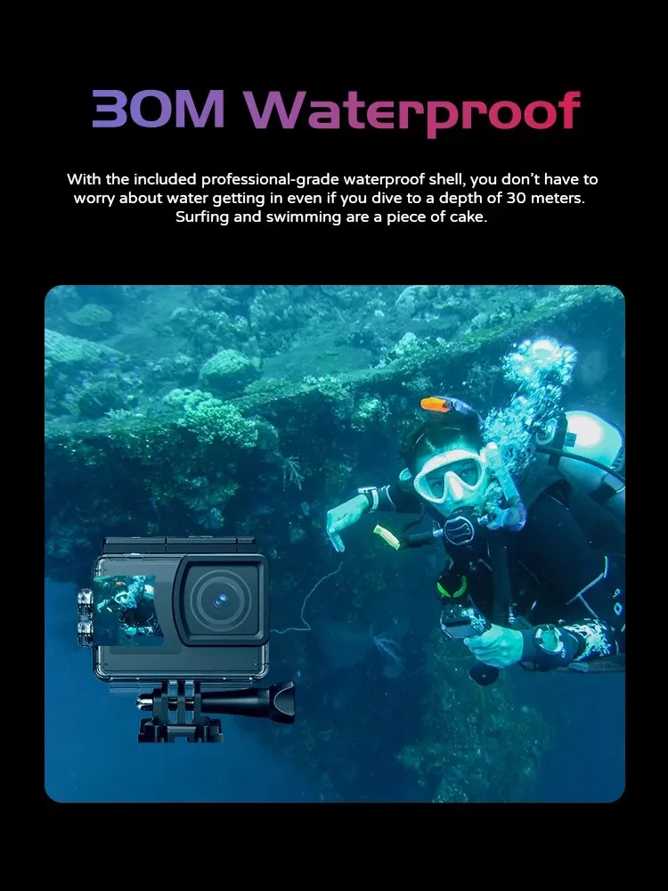 SJCAM 듀얼 스크린 액션 카메라, SJ4000, 4K 액션 카메라, 30M 방수, 2.4G 와이파이, 손떨림 방지 스포츠 액션 카메라, 오토바이 자전거 헬멧
