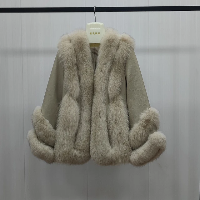 JAZZEVAR winter Coat Elegant Women Luxurious Natural Fox Fur Jacket X-Long  Cashmere double faced Wool Outerwear Ladies coats Color: Sky Blue, Size: M
