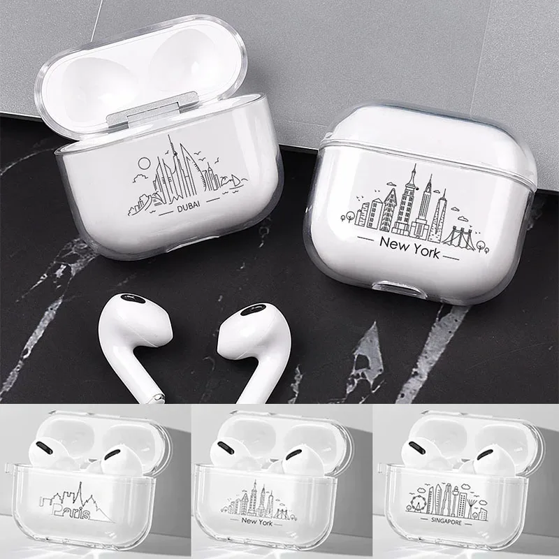 Linee Semplici Dubai Paris New York Airpod Case 3 Per 2 1 Pro Pod Gen Air Pod Pro Cover City Case Earphone Box Coque