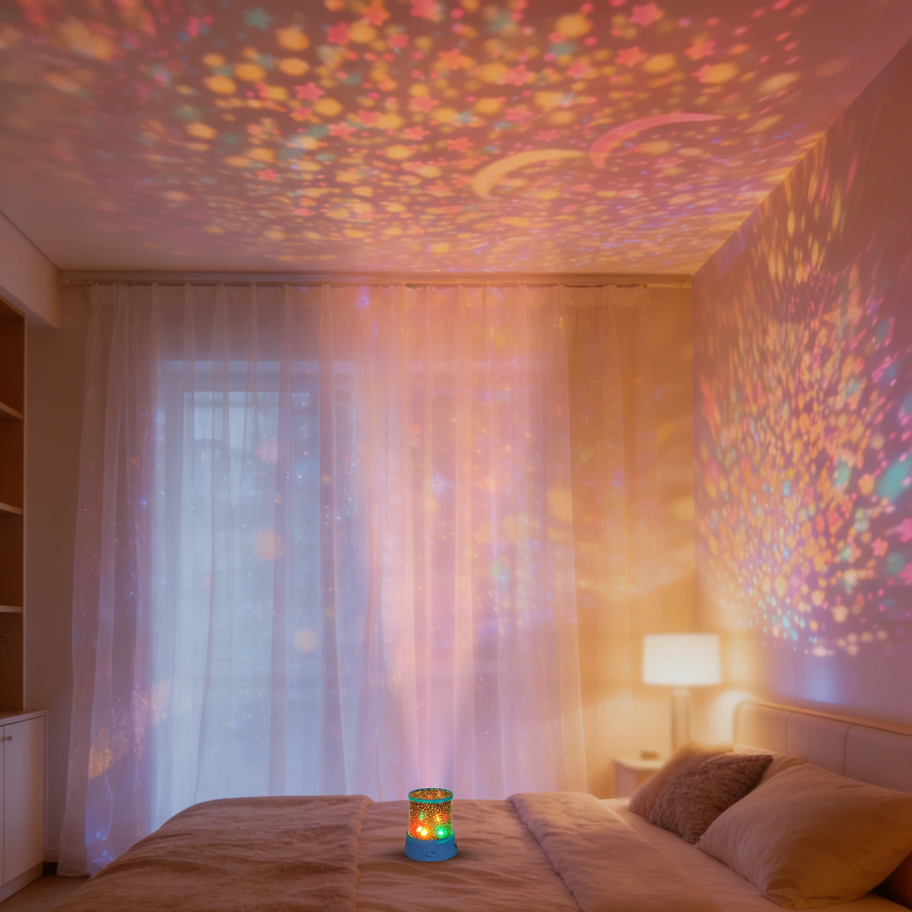 LED 스타 프로젝터 야간 조명, 360 °   회전하는 은하 별이 빛나는 하늘 달 램프, 아이들 침실을 위한 다채로운 분위기의 프로젝션, 홈 데코