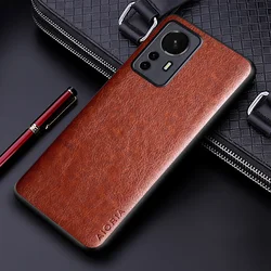 Elegant Luxury PU Leather Phone Case - Premium Solid Color Business Cover for Mi 12X (Brown)