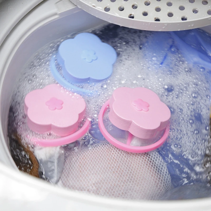 2PCS Or 1PC Washing Machine Filter Bag Cute Flower Shape Floating Washing Machine Hair Remover Filter (Single Pack Color Random)