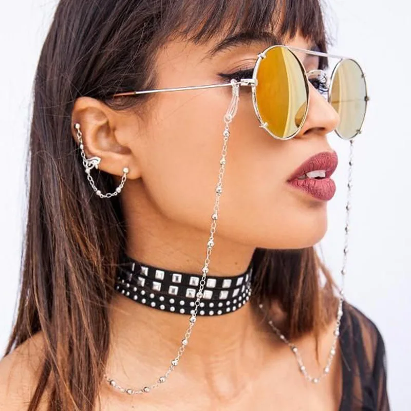 Bohemian fashion simple glasses chain gold and silver metal bead anti slip glasses chain round bead chain glasses chain