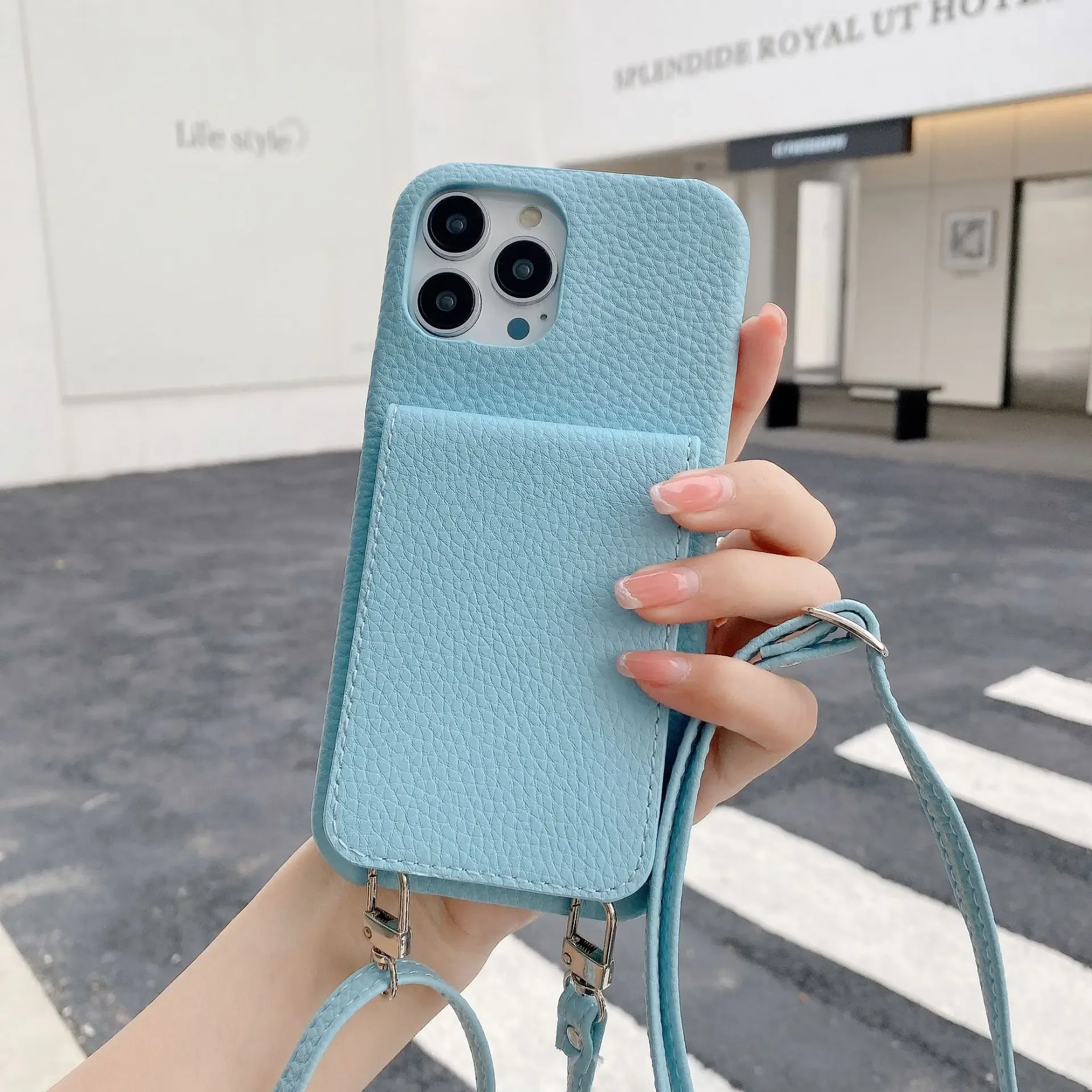 Elegant Leather Crossbody Phone Case with Lanyard and Card Holder