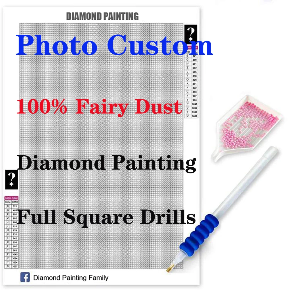 100% Fairy Dust Drills Full SquareDiy Diamond Painting Cross Stitch  Photo Custom Mystery Crystal Embroidery Mosaic Rhinestones