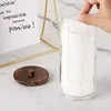 Clear Cotton Ball Pad Swabs Make Up Pads Dispenser Holder Organizer Container with Wood Lid Multifunction Bathroom Storage 2