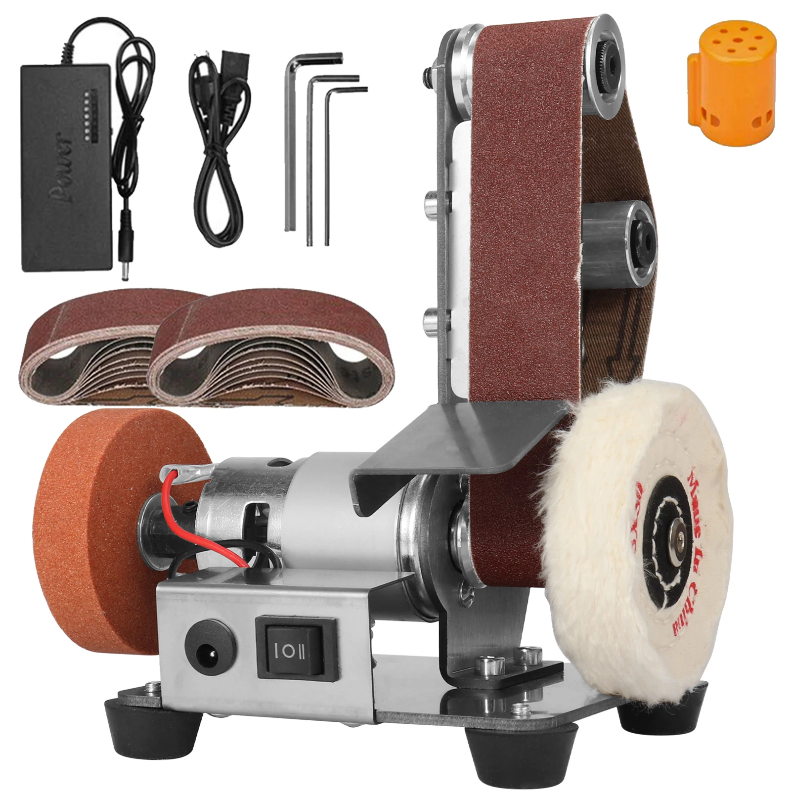 Ponceuse à Bande Miniature 480W - Vitesse Réglable 0-4800 Tr/min, Angle Ajustable, Avec 10 Bandes Abrasives Pour Métal, Bois, Affûtage - 11