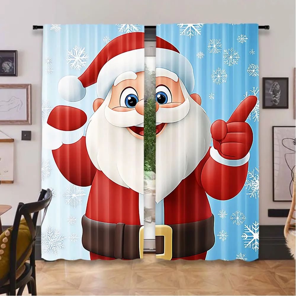 2Pcs Christmas Curtain Father Christmas Happy Winter Snow Season Elements Suitable For Living Room Bedroom Kitchen And Bathroom 4