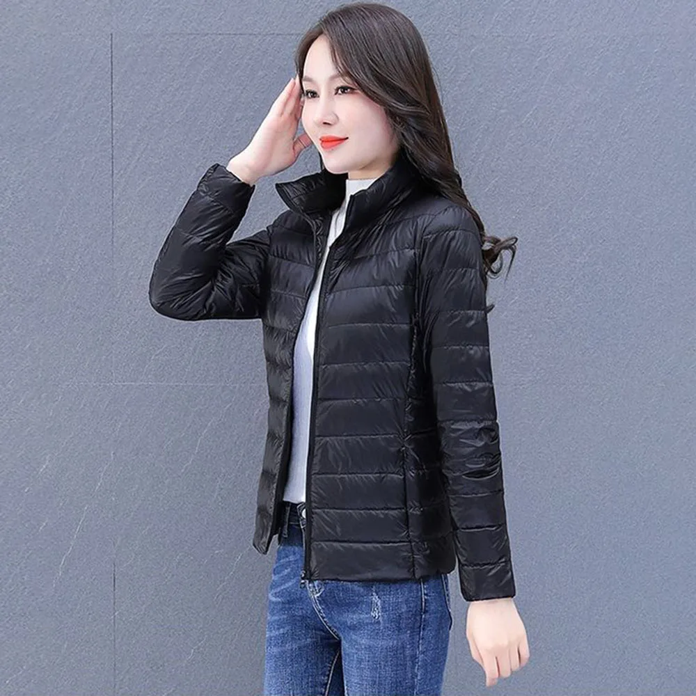 Thin Down Cotton-padded Jacket Women Spring And Autumn Zipper Loose Collar Fashion Korean Version Of Casual Short Coat Female .