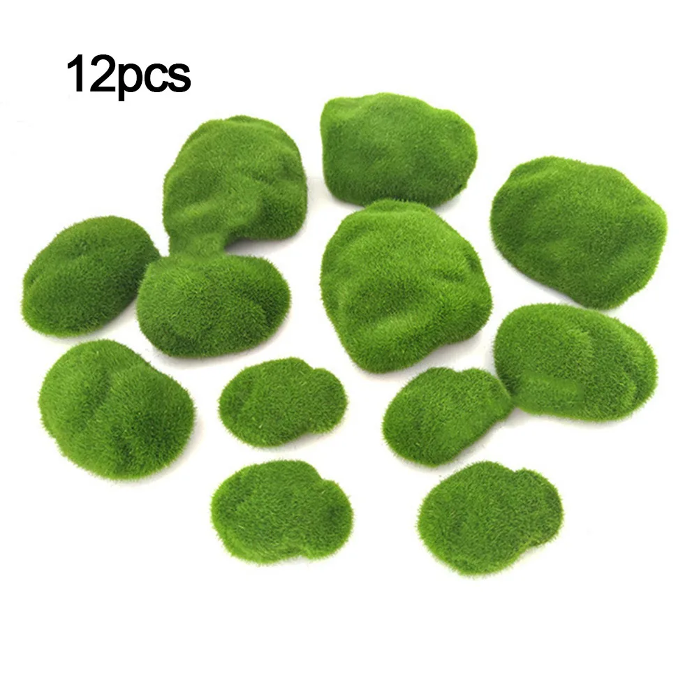 8-30Pcs Artificial Rocks With Moss Green Fake Moss Pebbles Stone For Patio Aisle Gardens Floral Arrangements Decorations