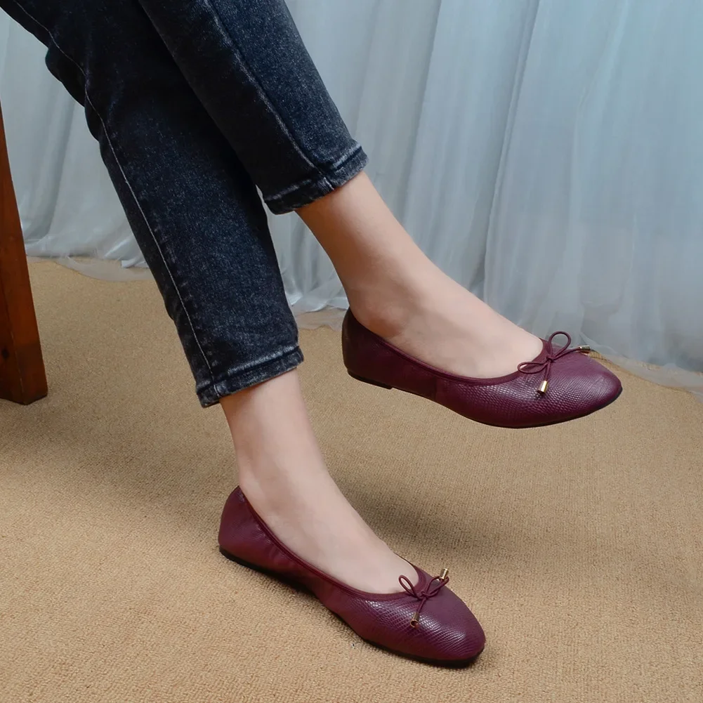 Women Egg Roll Shoes Soft Bottom Ballet Flat Pregnant Woman Casual PU Leather Bowknot Designer Shoes Curved Boat Flats Loafers
