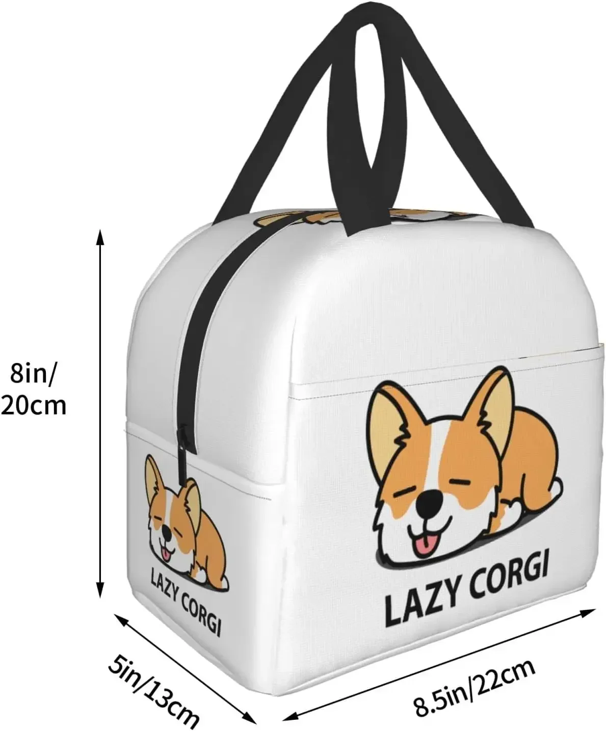 Lazy Welsh Corgi Puppy Lunch Box Insulated Bento Box Reusable Waterproof Lunch Bag with Front Pocket For School Office Picnic