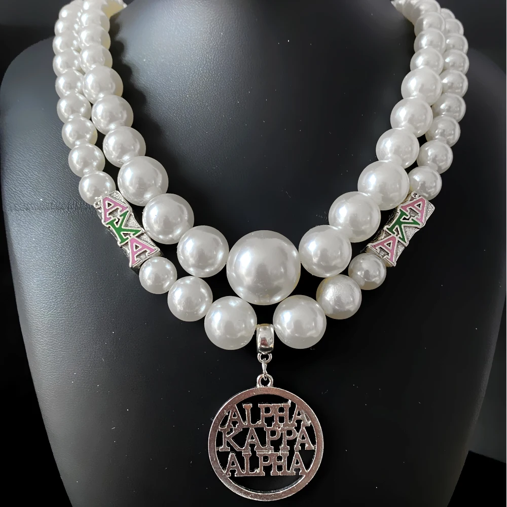 American black women pink society ALPHA sorority pendant multi-layered imitation pearl bead necklace choker
