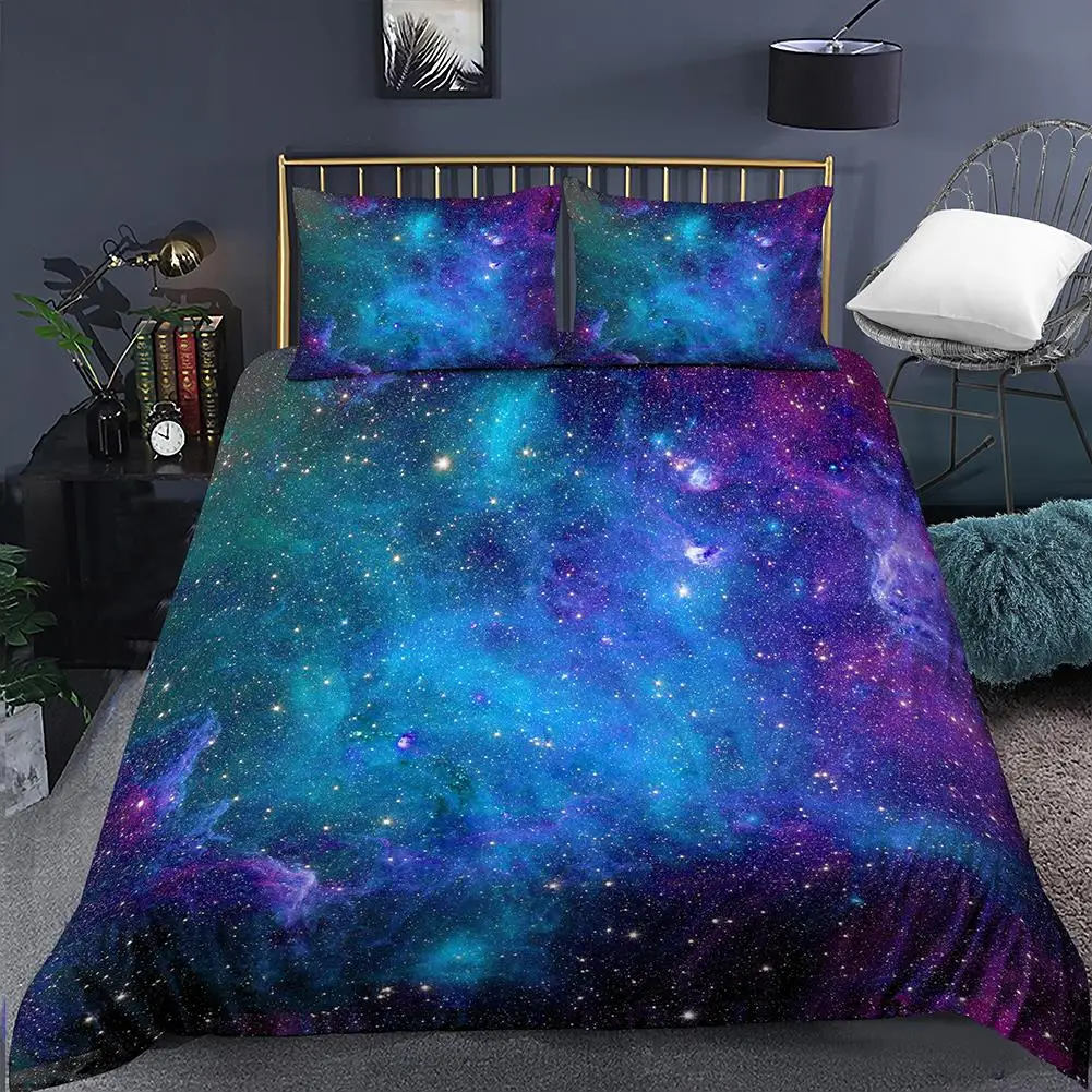 

Galaxy Duvet Cover Queen Colorful Starry Bedding Set Outer Space Comforter Cover Sky Light Printed Bedspread For Kids Dark Blue