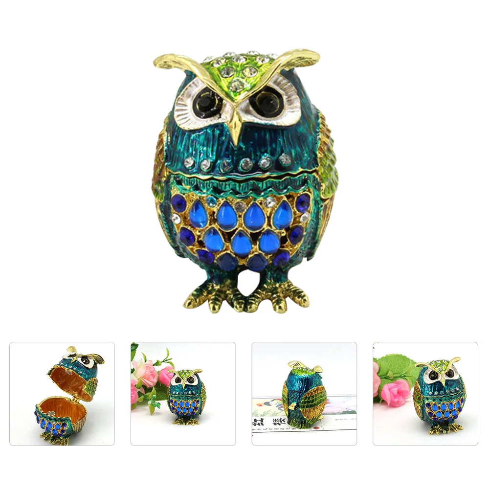 

Owl Metal Jewelry Box Statue Ornament Vintage