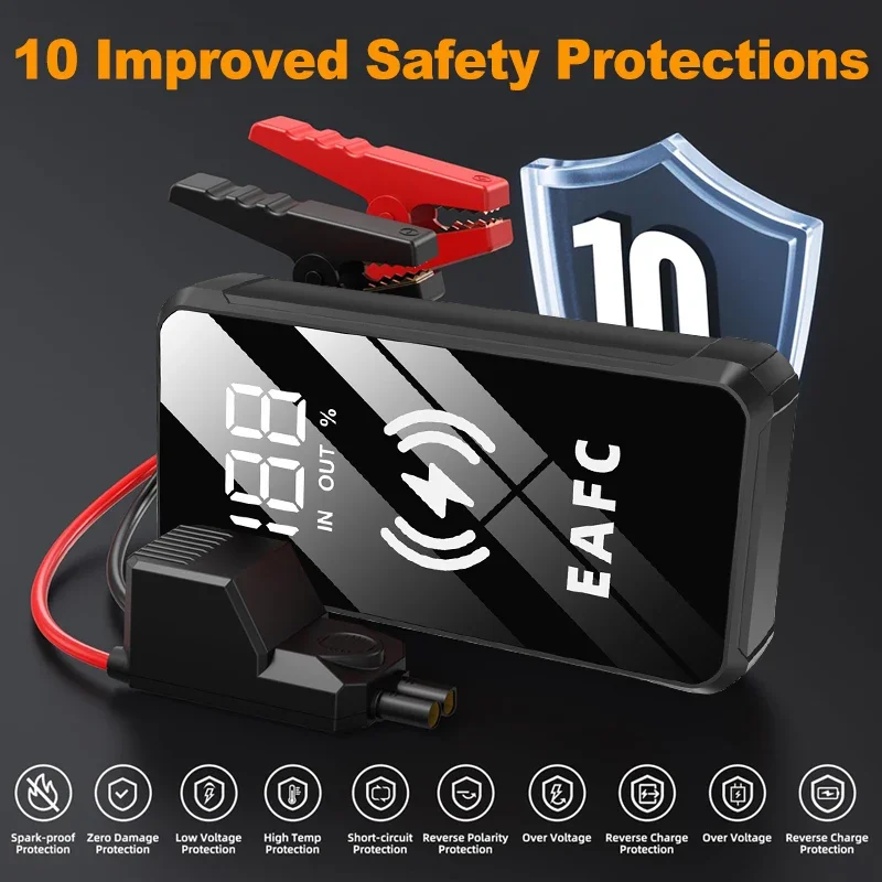Car Jump Starter 2000A Starting Device For Emergency Battery Booster Car Battery Starters Portable Power Bank Wireless Charging Car Jump Starter Jump Starter
