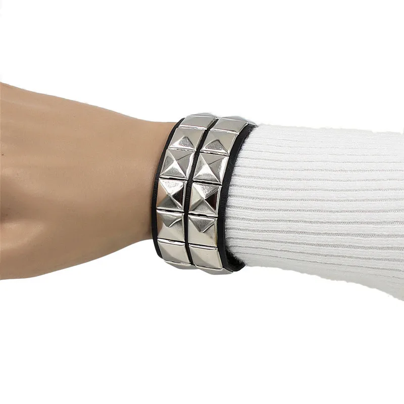 PU leather bracelet 3 row cuspidal spikes rivet chains for women men friends jewelry