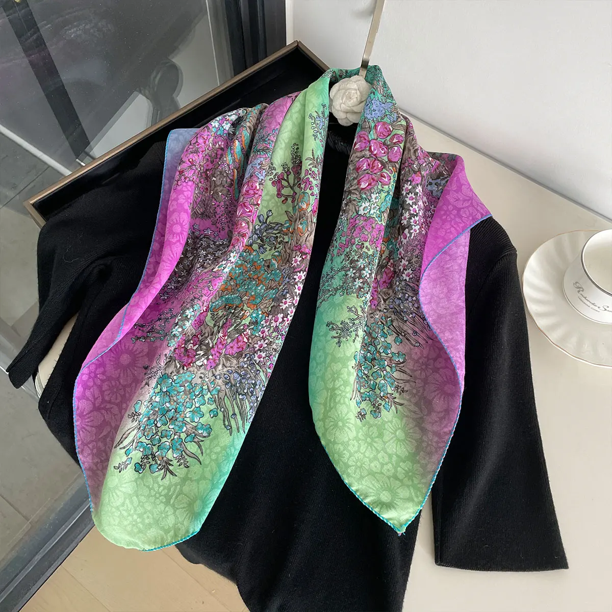 Fashion Luxury Brand 70cm Silk Square Scarf Women Satin Neck Tie Female Hair Bandana Headkerchief Shawl Wrap Print Hijab Echarpe