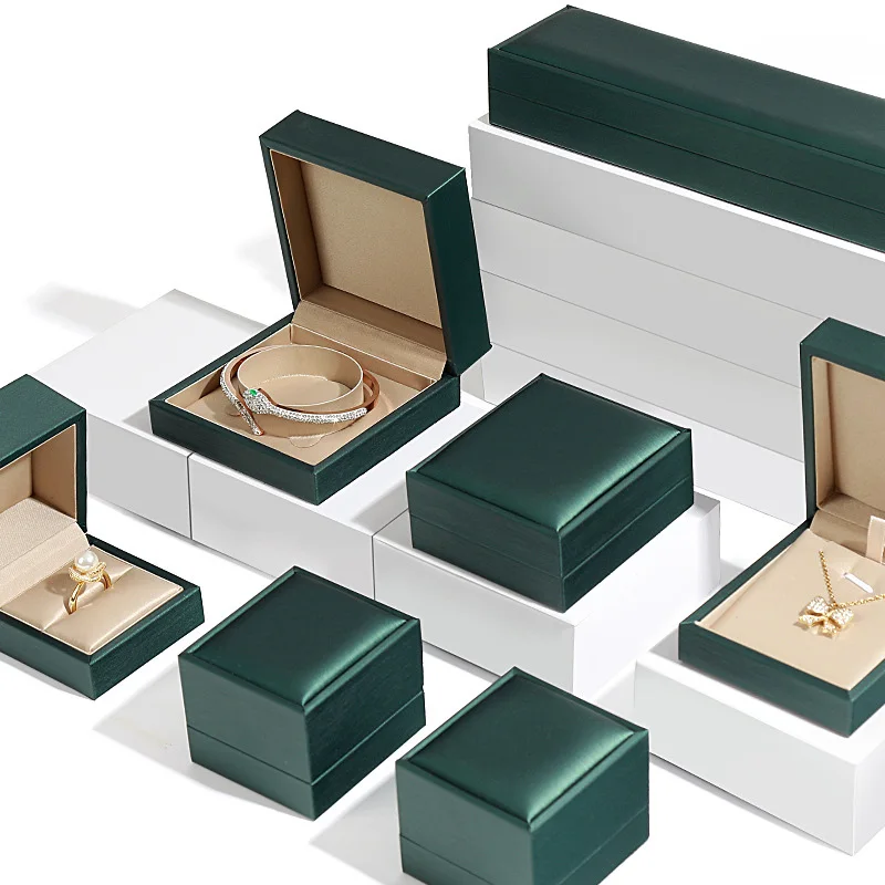 Elegant Dark Green Leather Jewelry Box – Premium Storage and Display Case for Rings, Earrings, Bracelets, and Necklaces