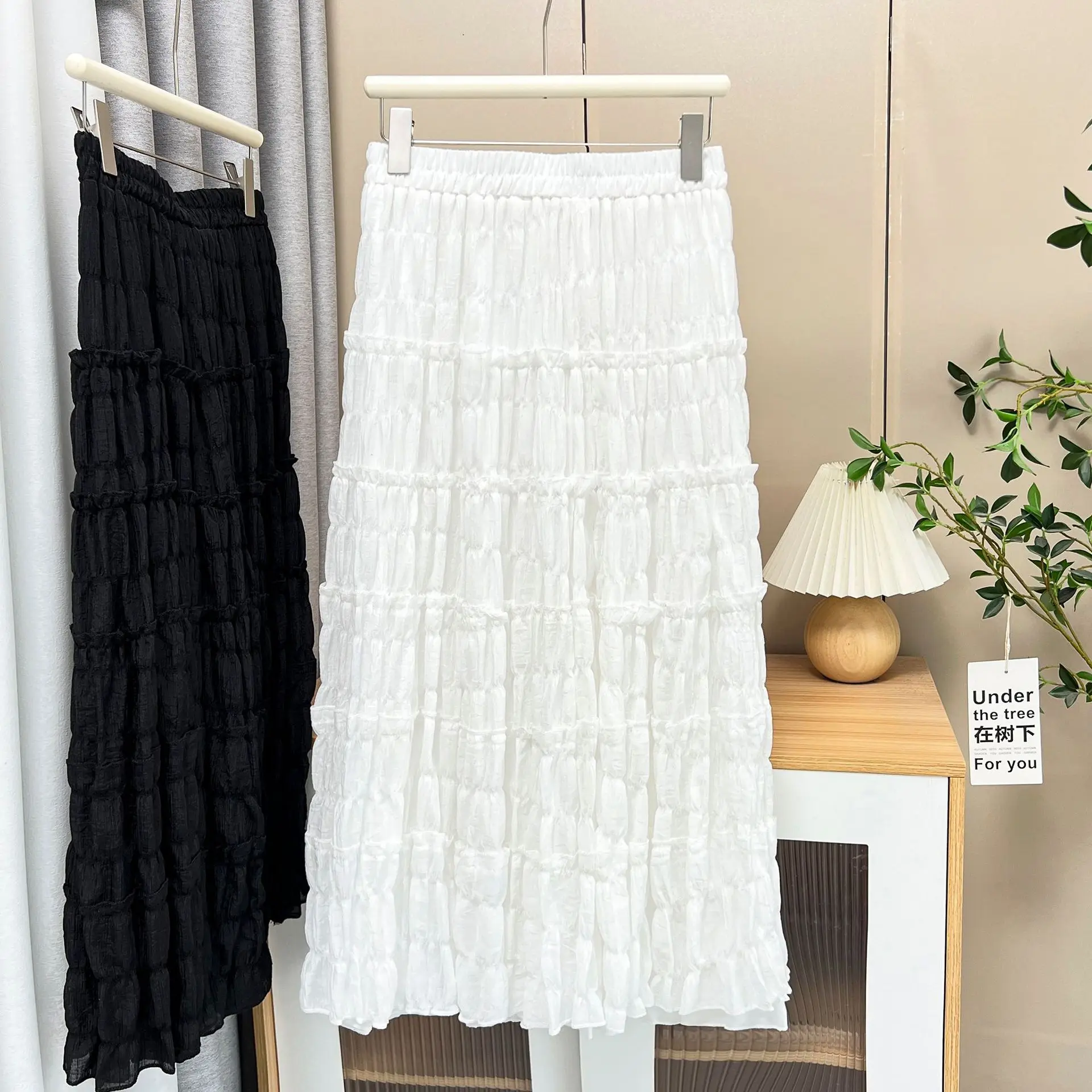100kg Summer Long Skirts New Temperament Elastic Waist Plus Size Women Leisure Fairy Cake Skirt 8408