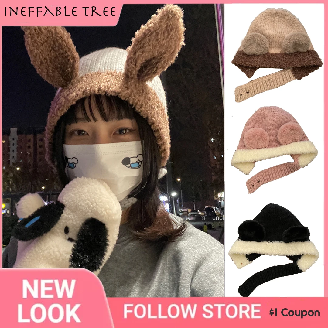 

Y2K Funny Rabbit Ears Winter Beanie Hats Women's Hat Cute Cartoon Elastic Warm Beanies Skullies Cap for Girl Female Caps Gift