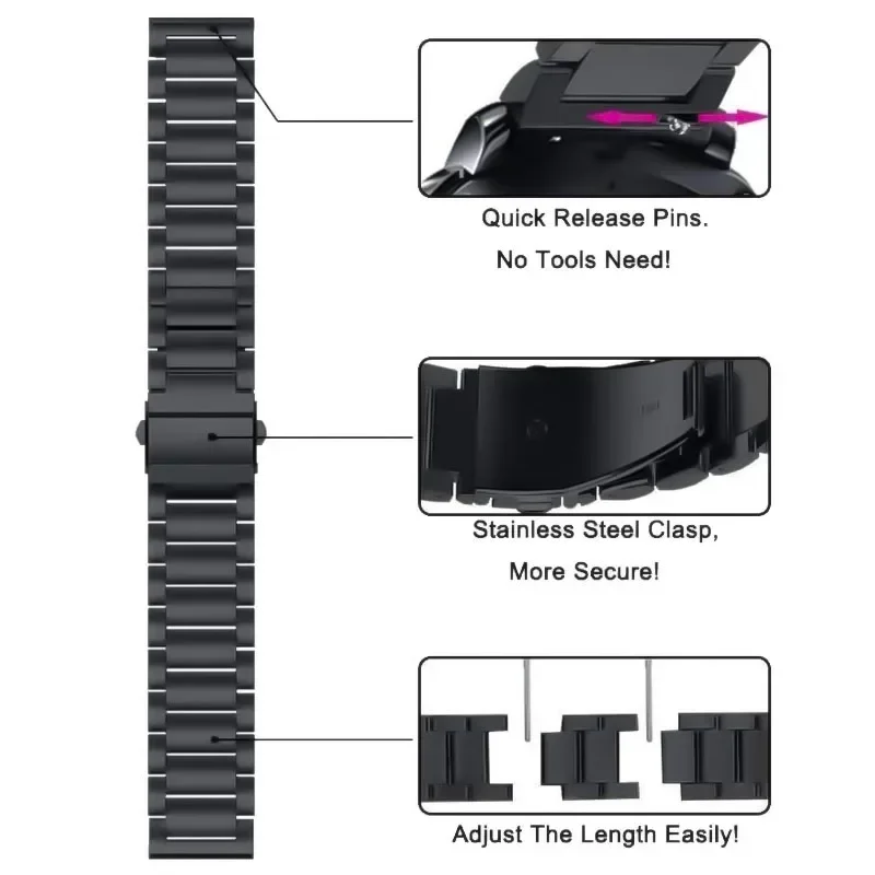 Elegant Stainless Steel Metal Watch Strap - 22MM Bracelet