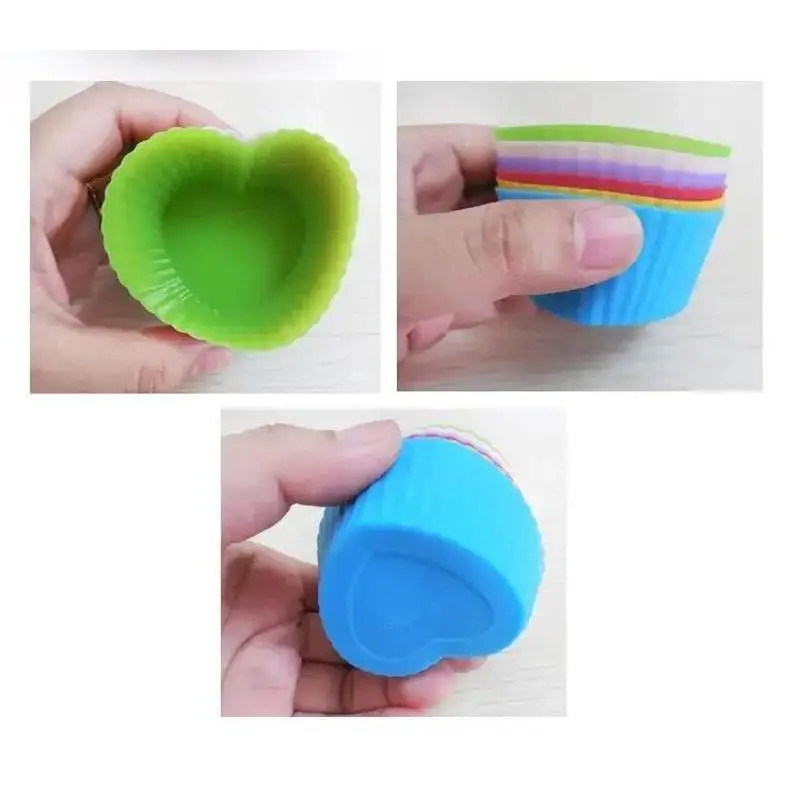 6Pcs/Set Silicone Cupcake Mold Cupcake Liner Reusable Muffin Baking Nonstick Moulds Kitchen Baking Accessories Random Color