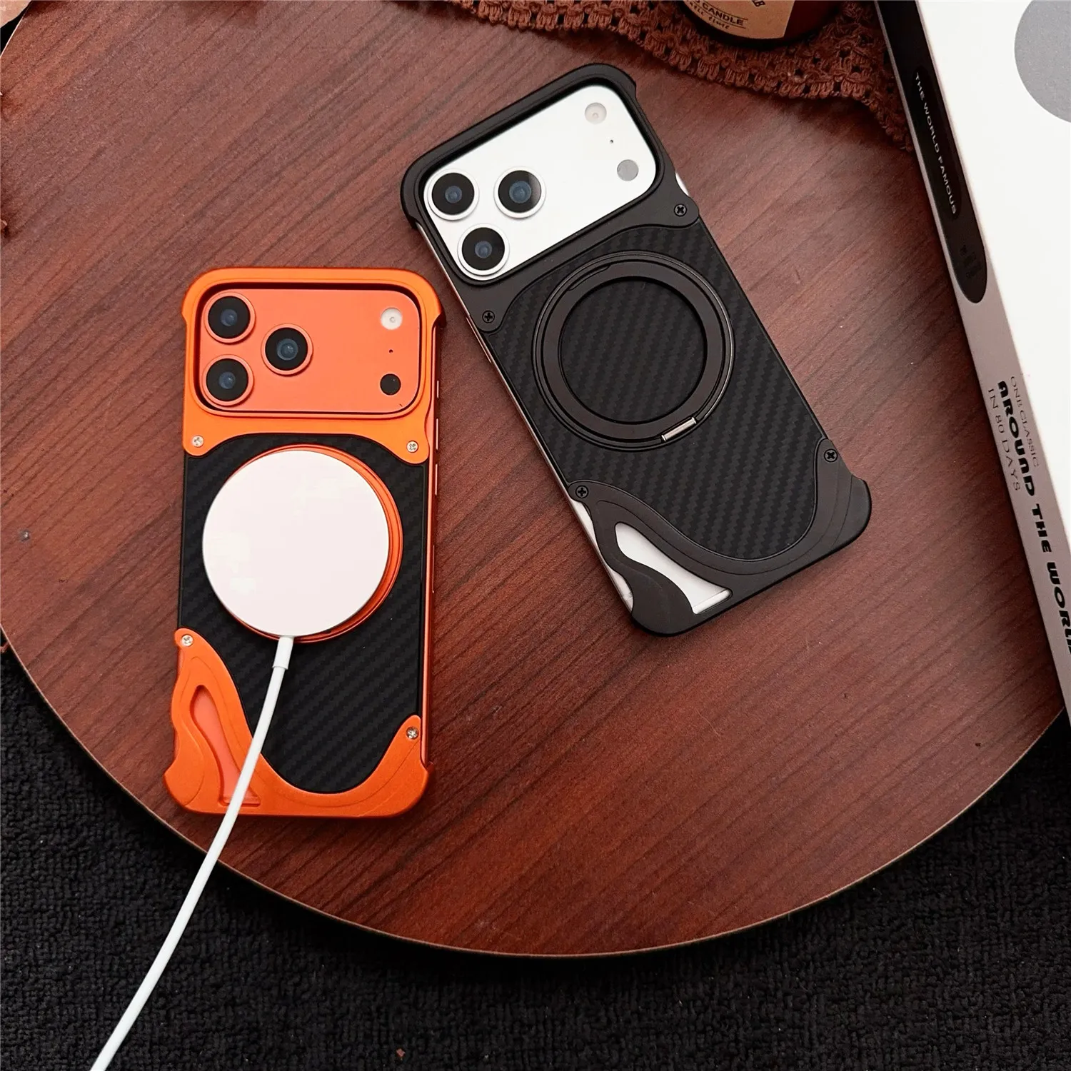 Premium Aluminum Shockproof Stand Cover with Magnetic Rotation Ring and Aramid Fiber