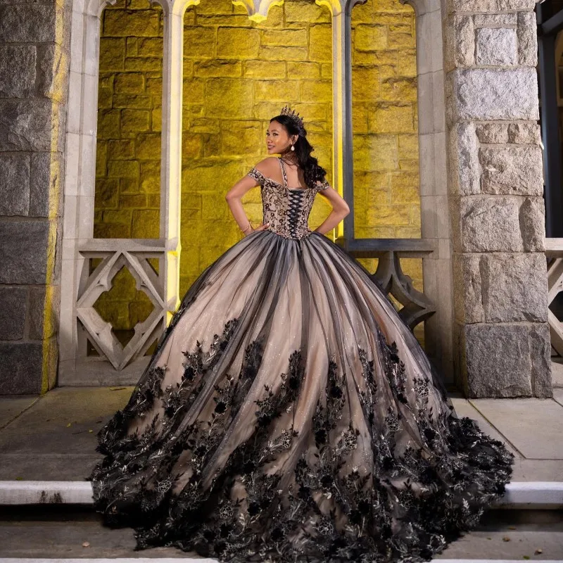 Doymeny Princess Tulle Ball Gown Quinceanera Dresses Meninas De 15 Anos Appliques 3DFlower Ballkleid Vestidos De Debutante