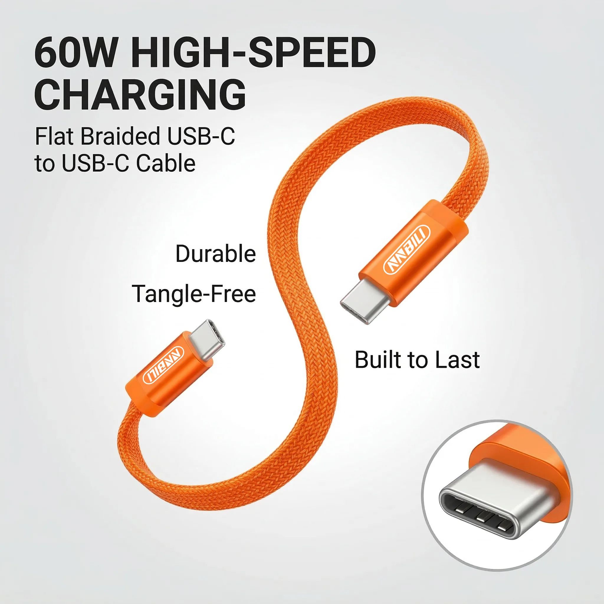 NNBILI PD60W 케이블 USB C to USB C 3A 고속 충전 케이블 타입-C 초슬림 케이블 와이어 아이폰 17 16 15 ProMax 화웨이 삼성용