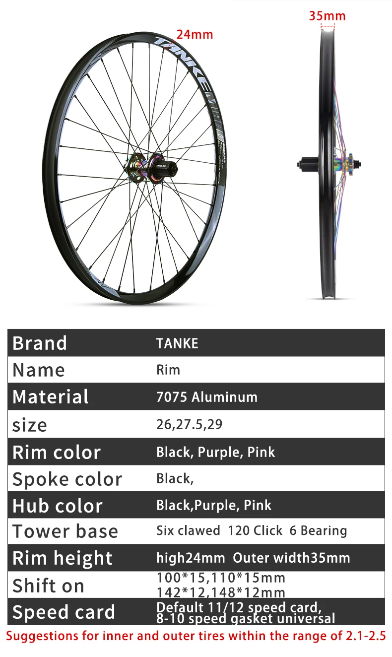 TANKE MTB Laufradsatz AM Enduro DH 29/26/27,5 Zoll 35mm breite Felge 148 Boost 142 Steckachse 135 QR Nabe 6 Sperrklinken Robustes Fahrradlaufrad – Detail 2
