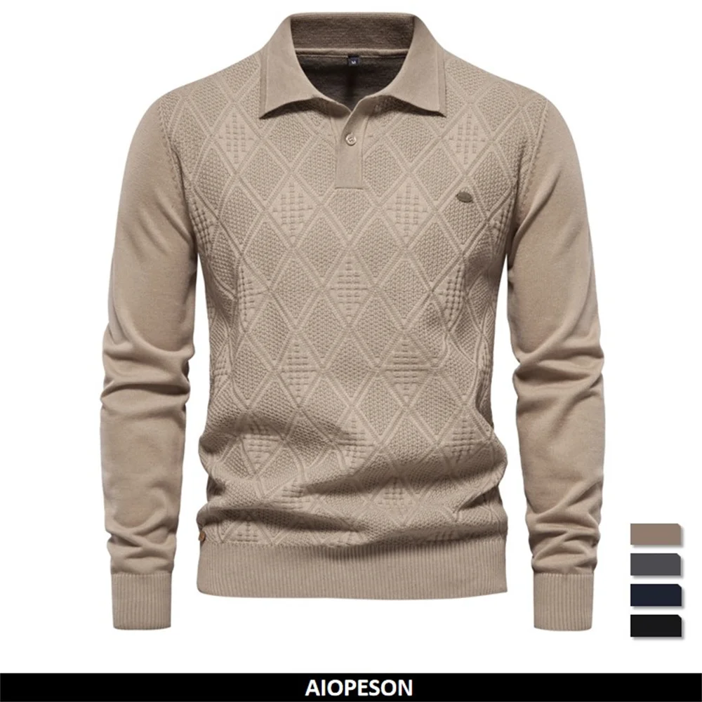 

2023 New Autumn Cotton Polo Neck Sweaters for Men High Quality Pullover Knitted Sweater Men England Style Casual Social Pull Men