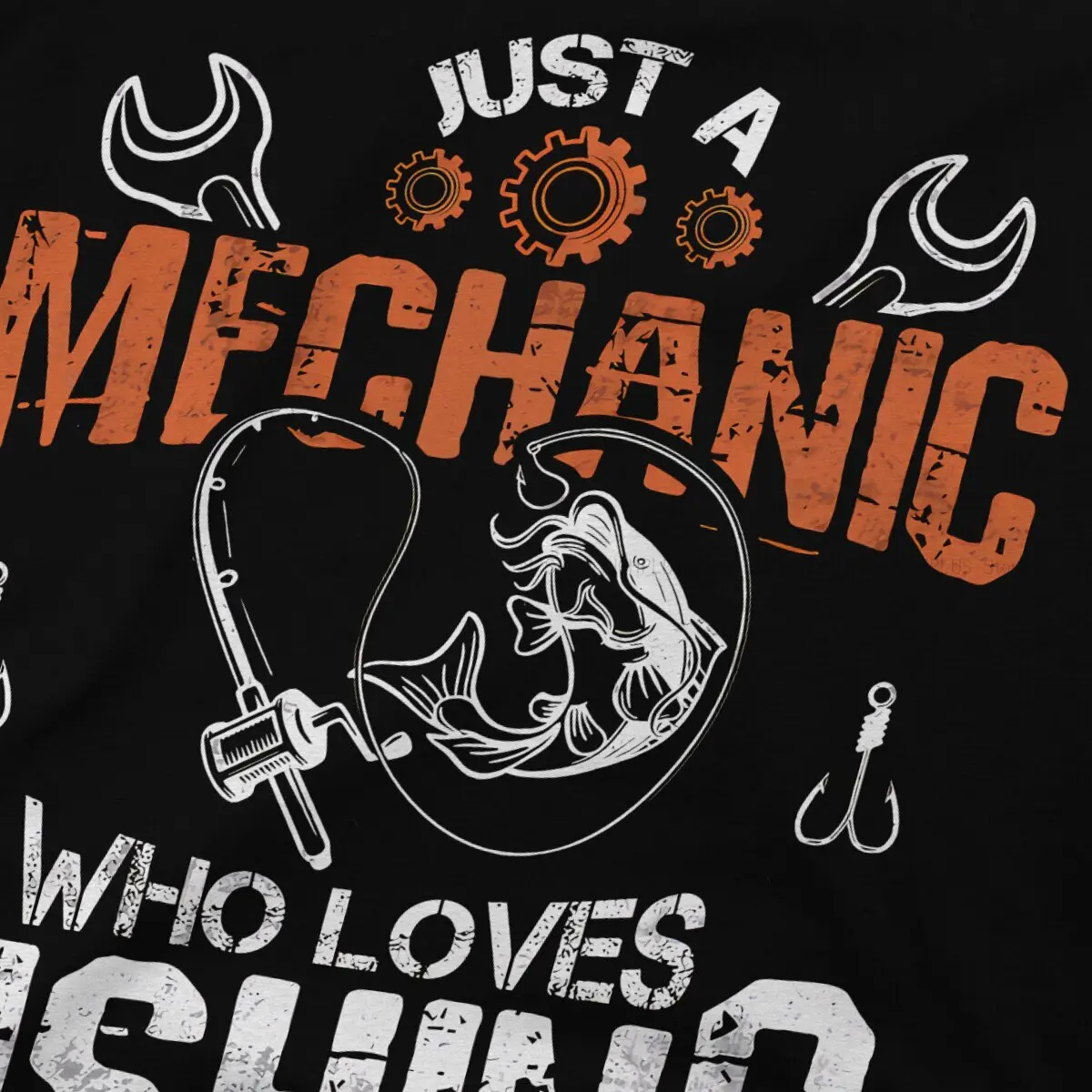 Just A Mechanic Who Loves Fishing Fisher Dad Man's Polyester TShirt Funny Mechanic Crewneck Short Sleeve T Shirt Humor Gift Idea
