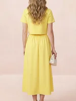 Freeacy Women's Floral Printed Dress Sets Short Sleeves Cropped T-shirt & High Waist Pleated Skirt 2026 Elegant Party Wears - Image 2