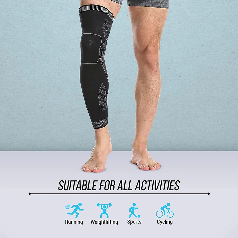 1 para Sport pełna noga rękawy uciskowe kolana szelki wsparcie Protector dla podnoszenia ciężarów zapalenie stawów ból stawów ulga mięśni łza