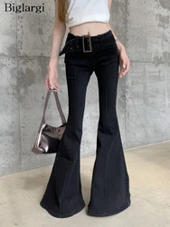 Jeans Spring Long Flared Pant Women Slim Elastic Fashion Casual High Waist Ladies Trousers Korean Style Pleated Woman Pants