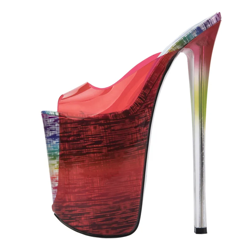 

PVC Summer Slippers Women 2023 Extreme High Heels Platform Sandals Transparent Colors Luxury Sexy Ladies Mules Strippers Shoes