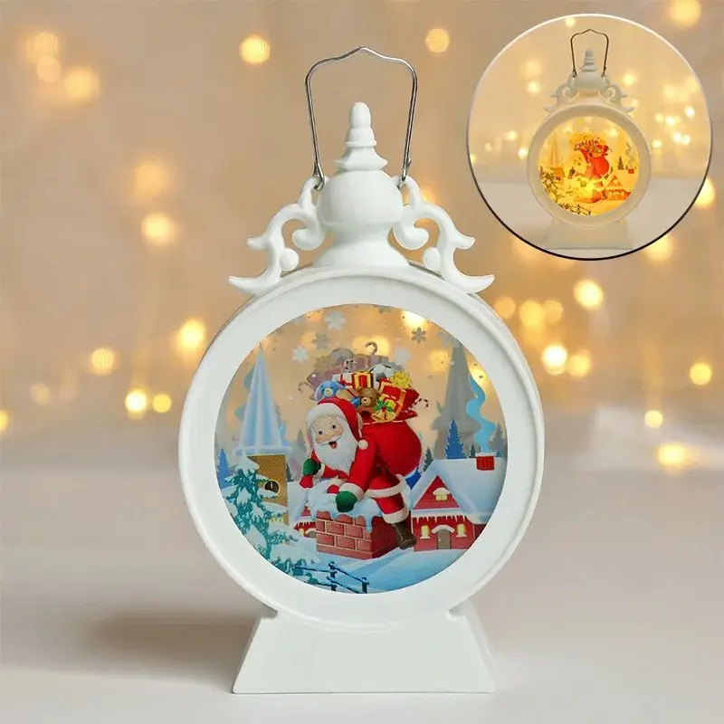 1pc Christmas Round Night Light Desktop Electronic Candlestick Light Holiday Window Decor Ornament Battery Powered No Plug