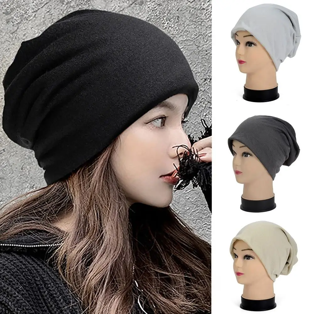 

Cotton Blended Women Men Beanie Cap Practical Solid Color Head Wraps Slouch Cap Winter Warm Hat Unisex