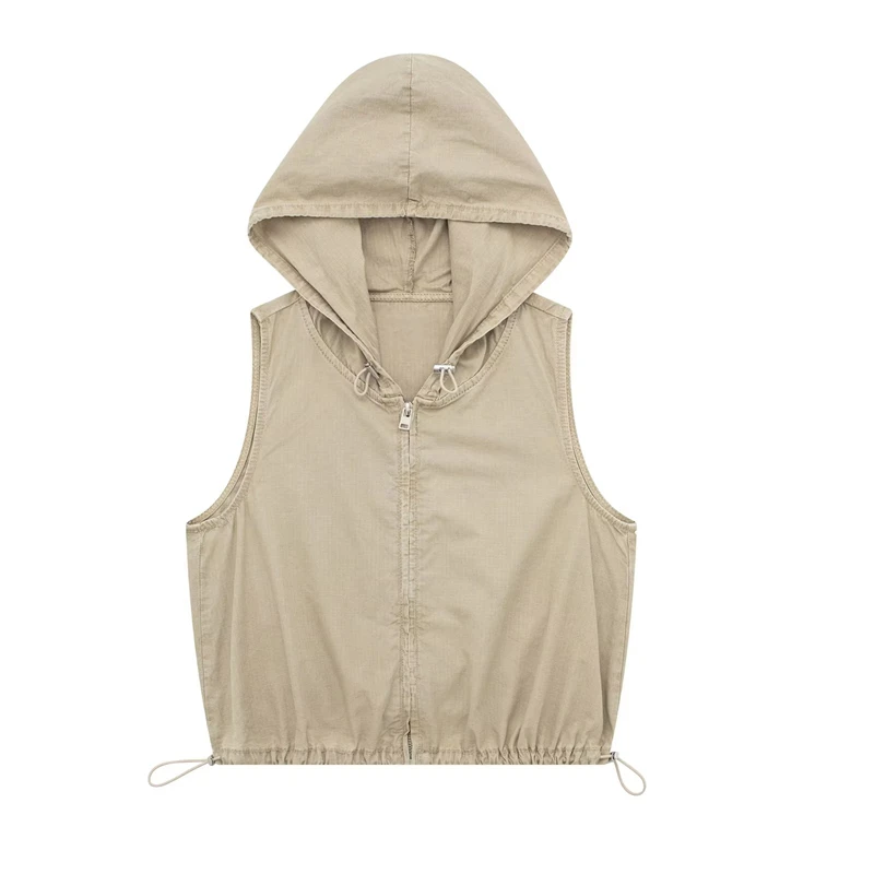

2023 Summer New Women's Fashion Casual Loose Casual Hooded Top Fashion Tooling Zipper All-match Vest