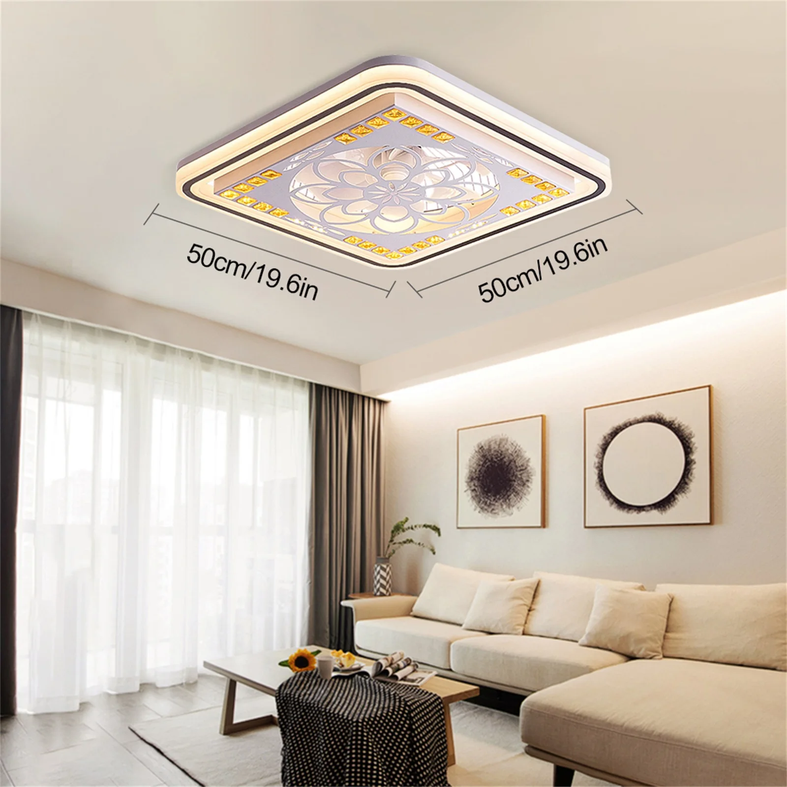 Modern LED Ceiling Fan Dimmable Light Remote Control Flush Mount Chandelier Lamp Stepless Dimming Quiet Fan 3-Speed Ceiling Fan