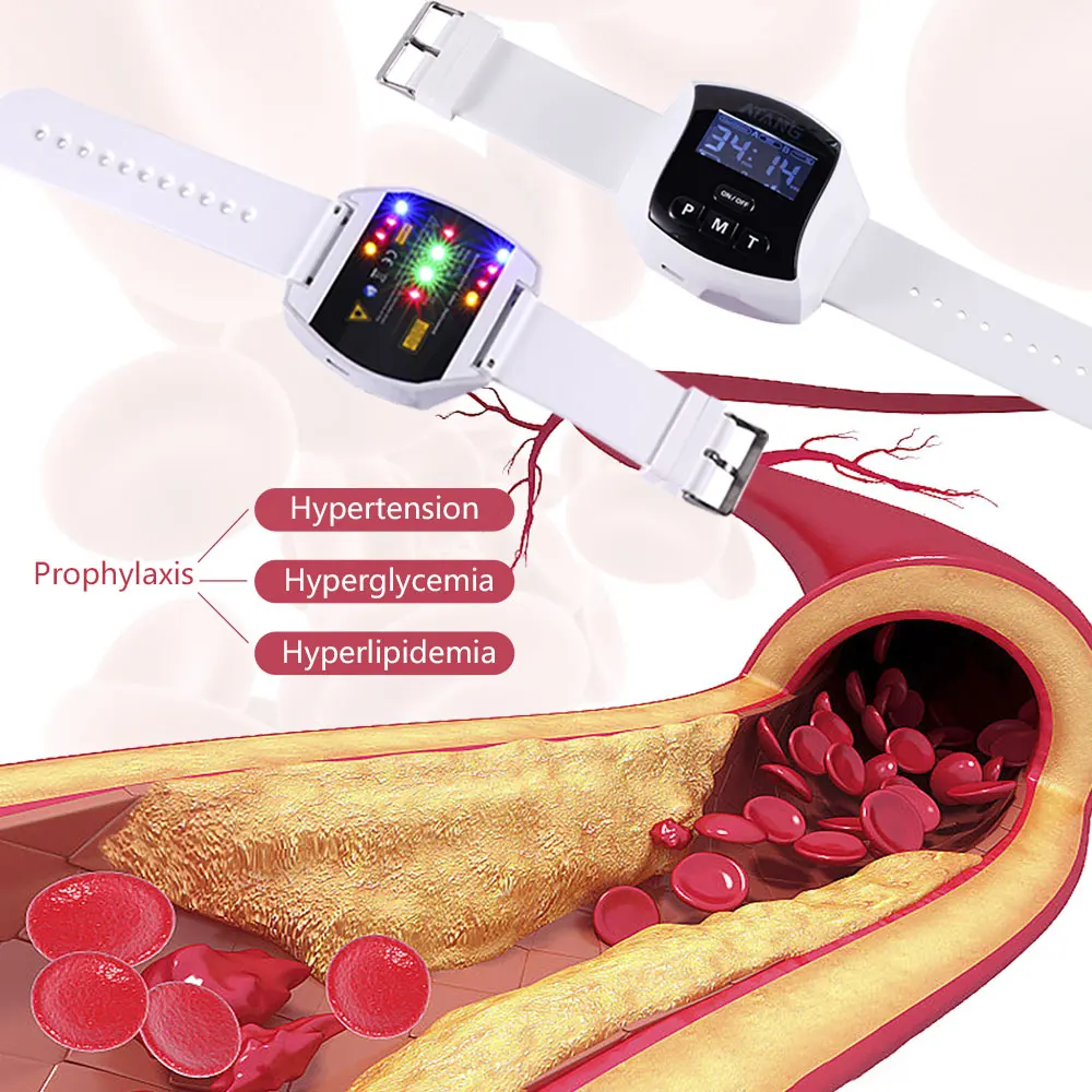 Diabetic Therapy Cold Laser Watch DR Laser Watch Hypertension Face Beauty Blue Yellow Light Treatment Cholesterol lipid