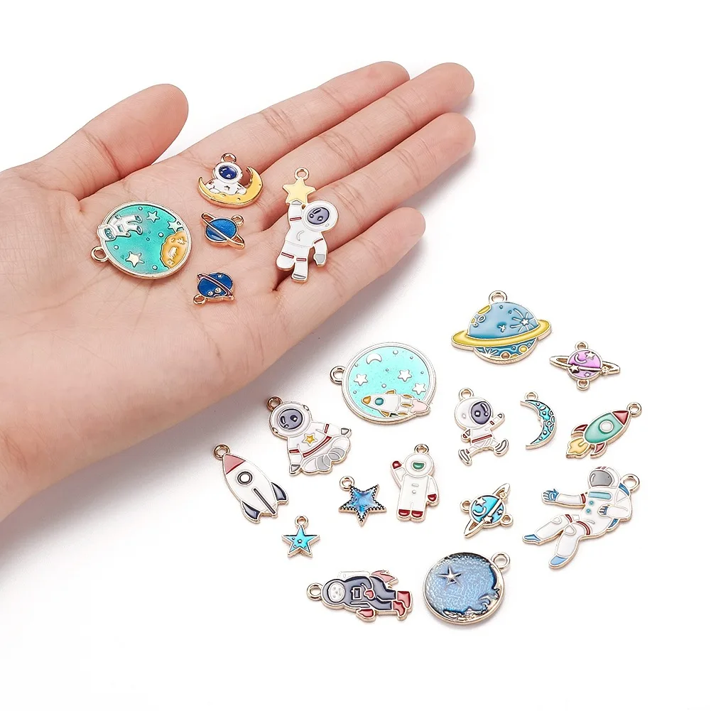 Mix 20pcs Space Astronaut Universe Enamel Charms For DIY Earrings Necklace Bracelet Pendants Jewelry Making Handmade Craft