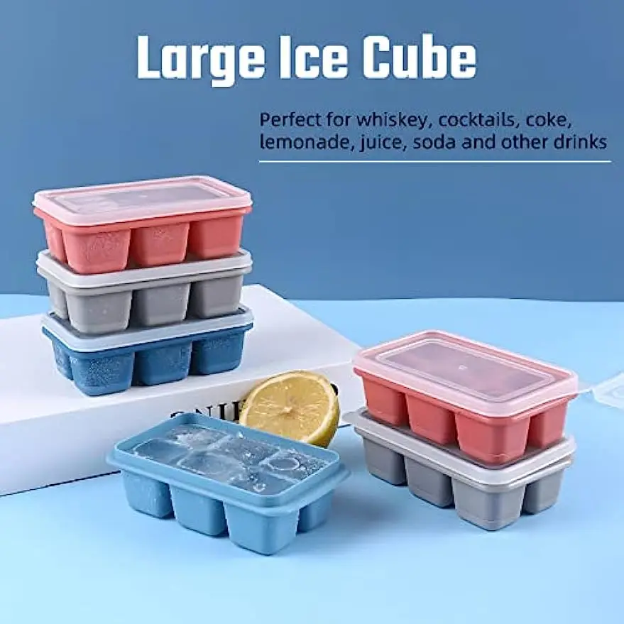 Ice Cube Trays with Lids 3 Pack,Silicone Ice Trays for Freezer