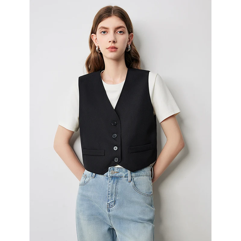 Women's Vest Summer V-neck Layup Coat Commuter Style Short Top fur vest,women vest