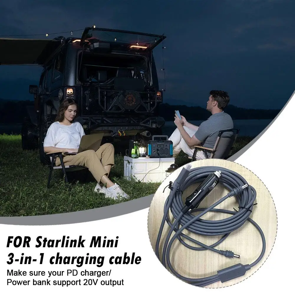 Type-C To DC/DC To DC Fast Charging Power Cable For Starlink Mini Outdoor Waterproof 20V 2/3/5/10m