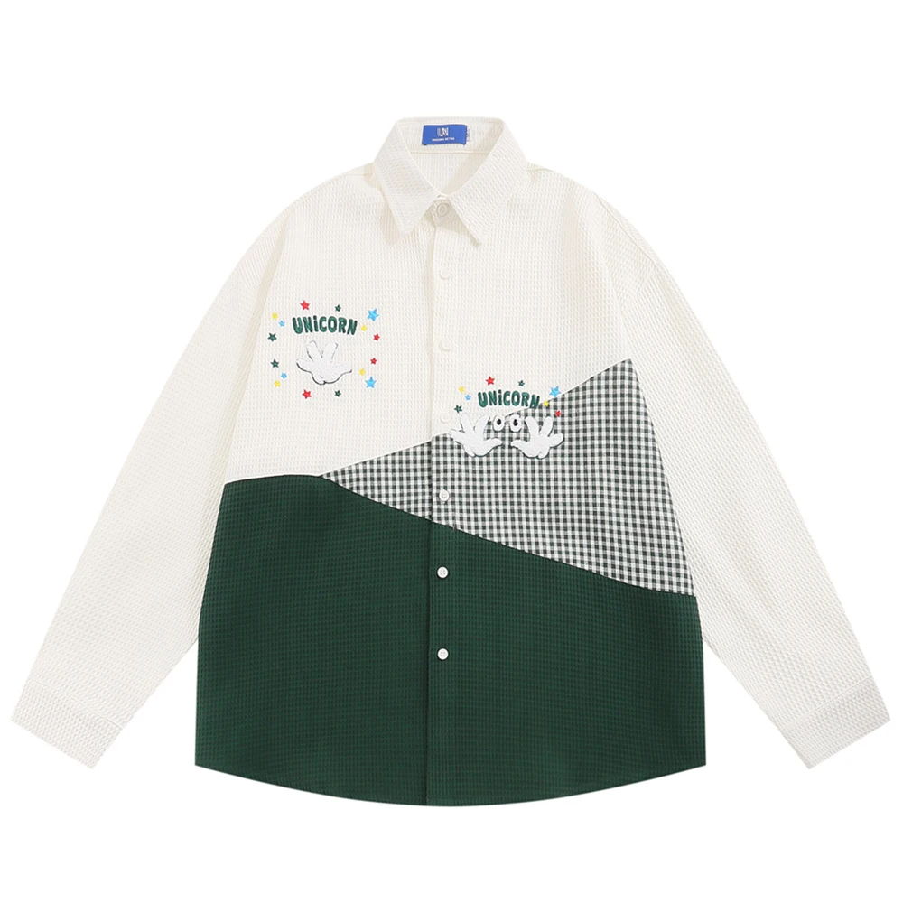 

Cartoon Towel Embroidery Color Contrast Men's Shirt Long Sleeve Autumn Thick Walff Material Casual Shirts for Men