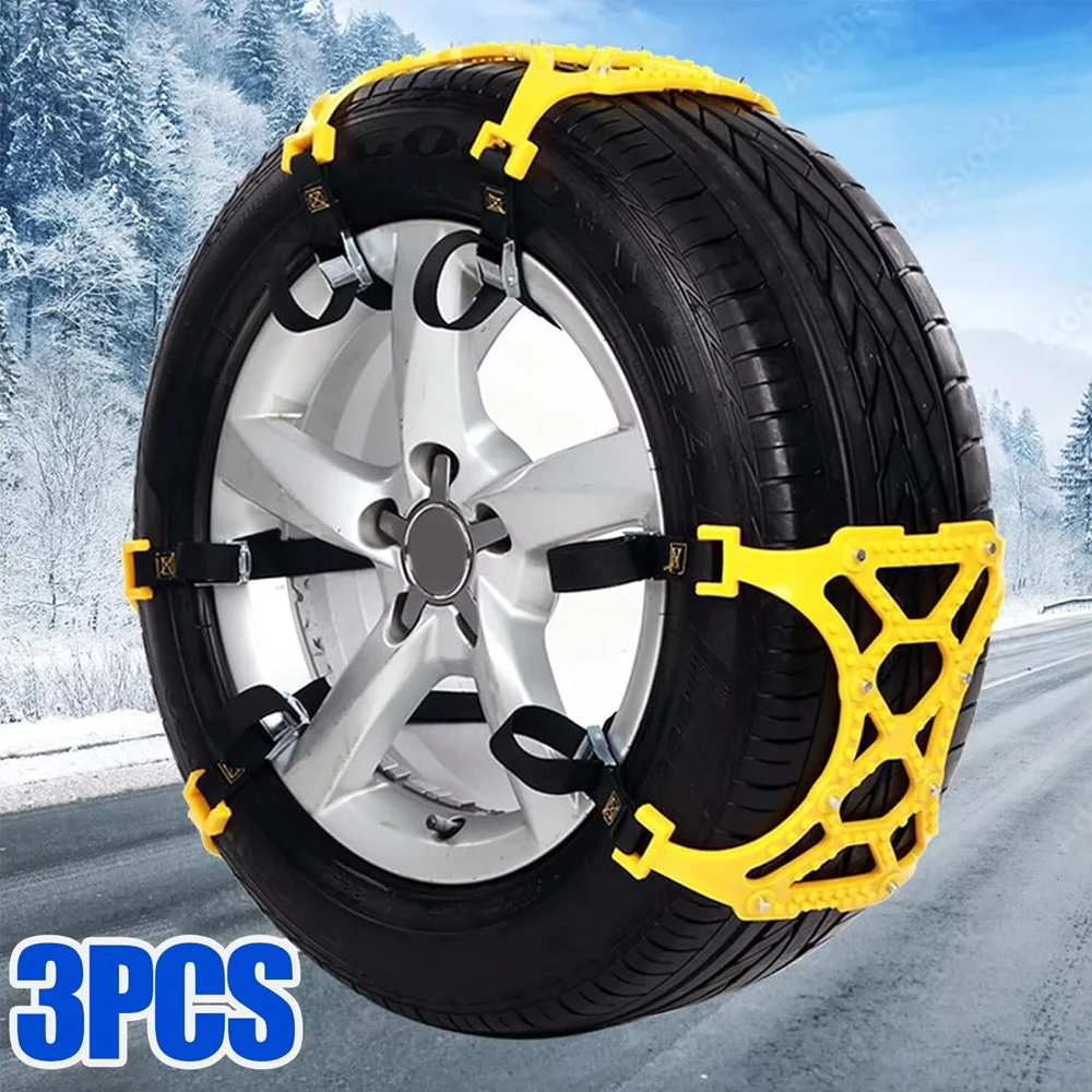 3pcs Car Snow Tire Chains Mud Tyre Wheels Thick Anti-Skid Belt for Car/SUV/Truck Portable Easy to Mount Emergency Traction Car